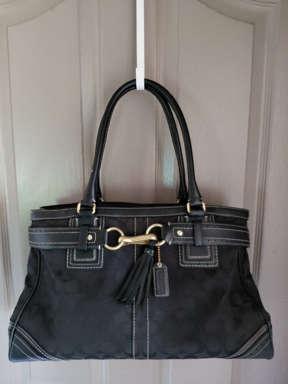 Coach Vintage Black Jacquard with Leather Trim Y2K Classic